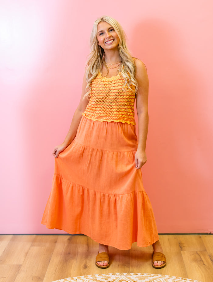 Effortless Orange Maxi Skirt