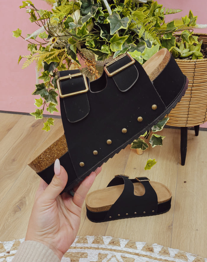 Lainey Black Platform Studded Sandal