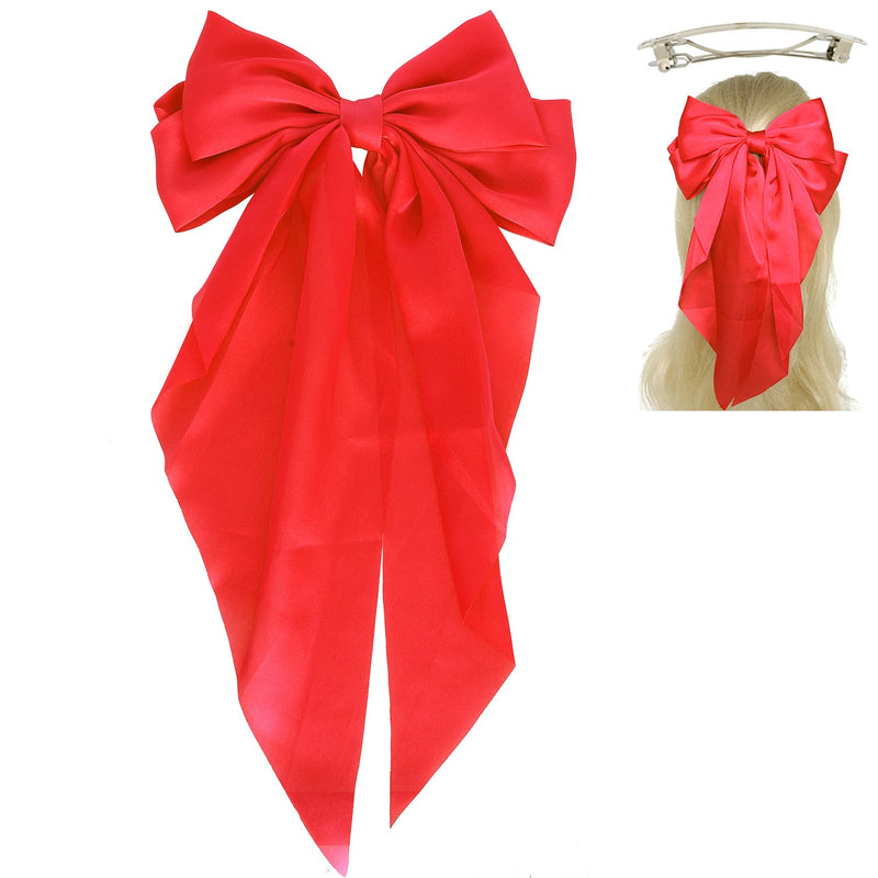 Red Satin Hair Bow Clip