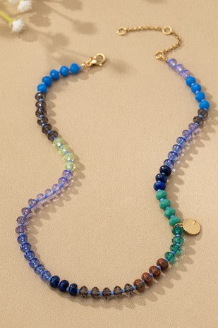 Blue Toned Beaded Coin Necklace