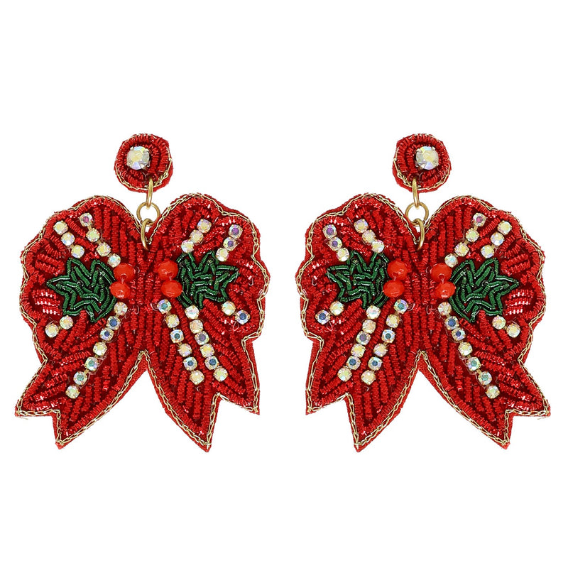 Red Bow Beaded Earrings