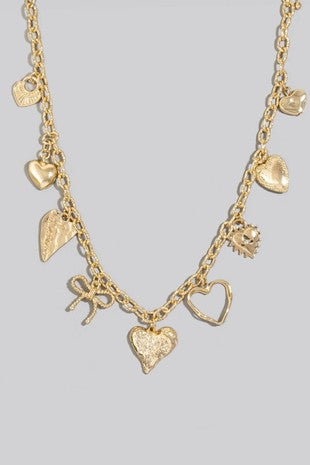 Ribbon and Hearts Charm Necklace