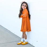 Pumpkin Grid Bamboo Ruffle Dress