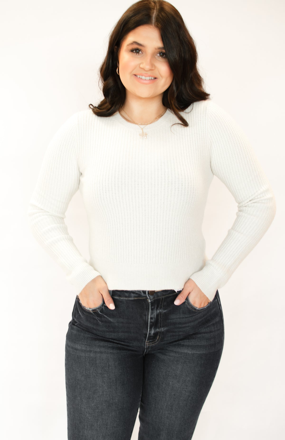 Fall Basic Cream Long Sleeve Top