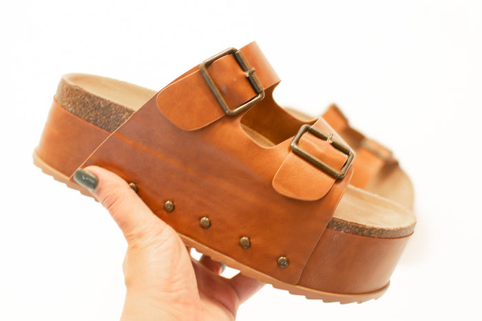 Lainey Tan Platform Studded Sandal