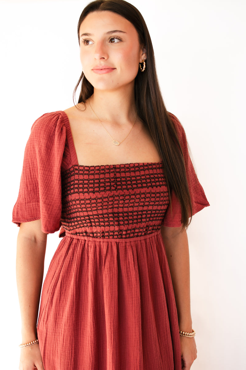 Downtown Romance Burgundy Midi Dress