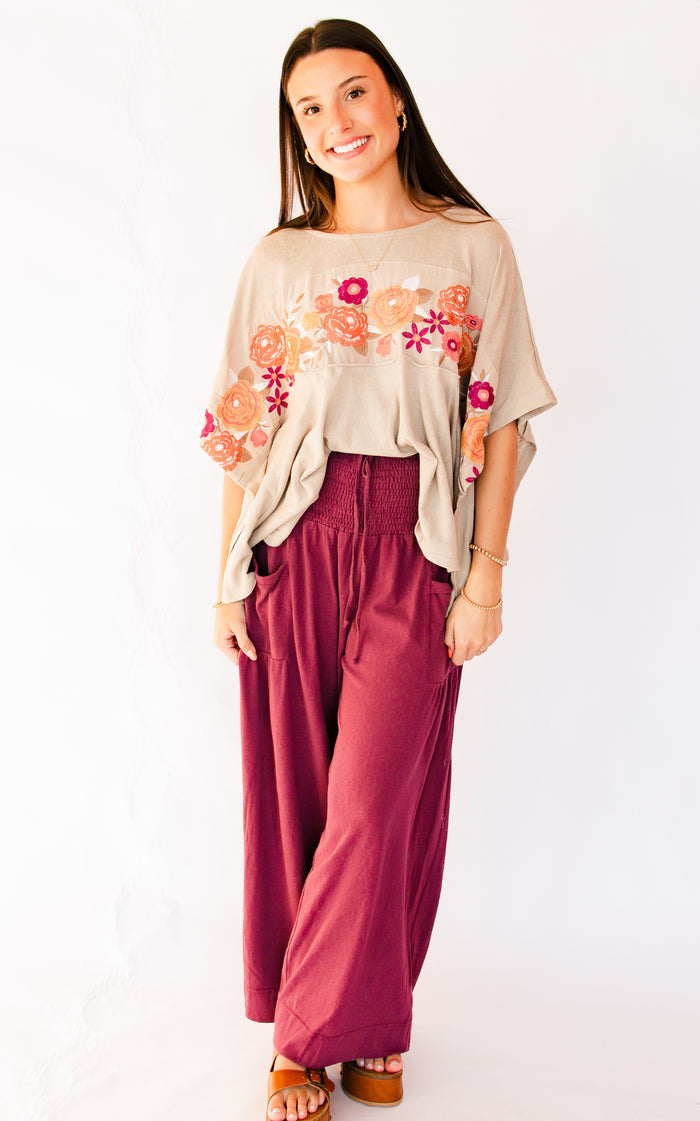 Burgundy Feels Wide Leg Boho Pants