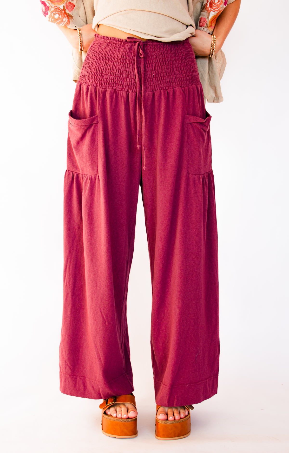 Burgundy Feels Wide Leg Boho Pants