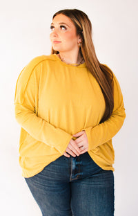 Small Town Charm Mustard Ribbed Top