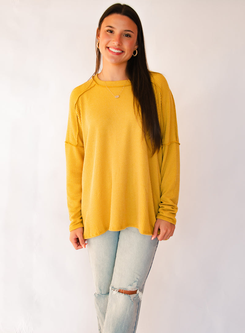 Small Town Charm Mustard Ribbed Top