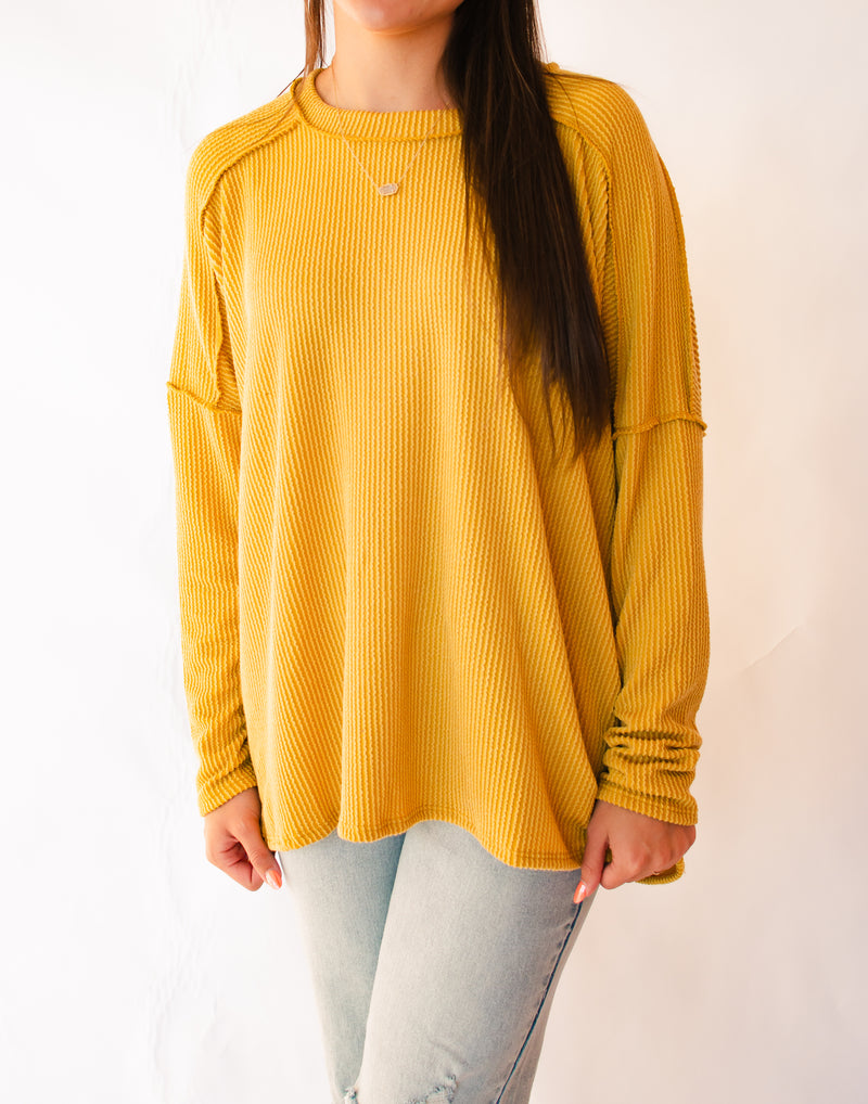 Small Town Charm Mustard Ribbed Top