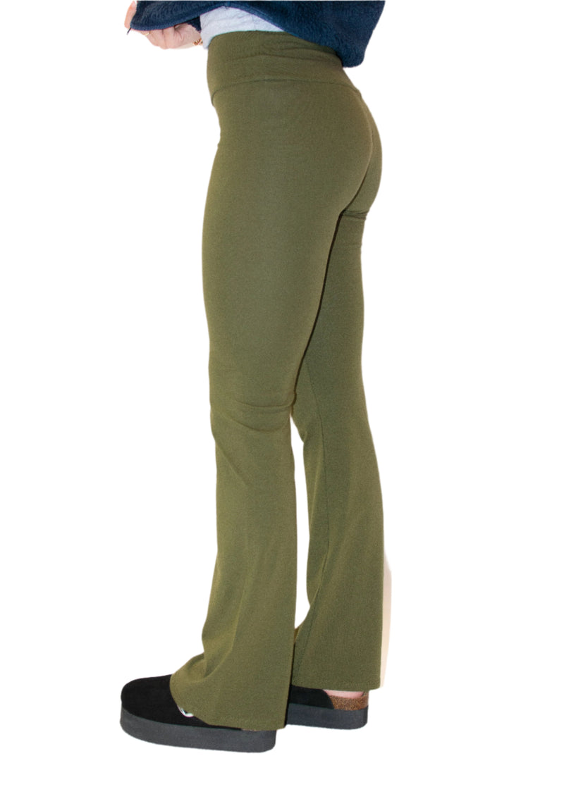 Olive Fold over flare leggings