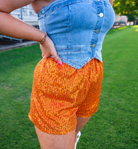 True Fan Orange Sequin Shorts