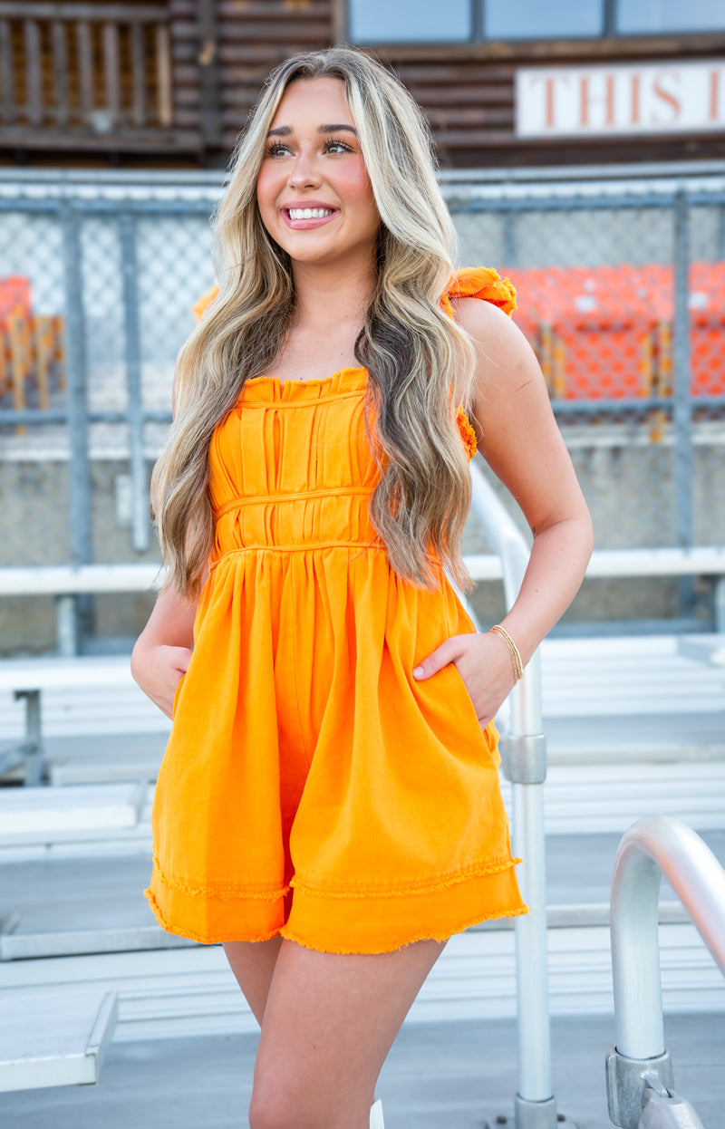 Orange Denim Romper