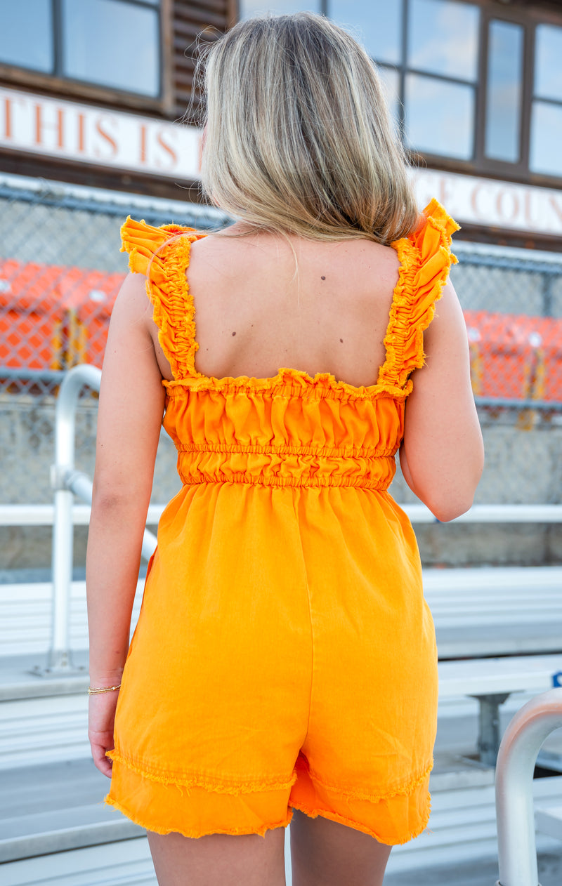 Orange Denim Romper