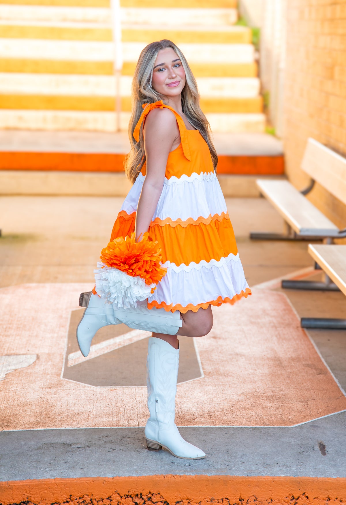 Touchdown Orange and White Dress