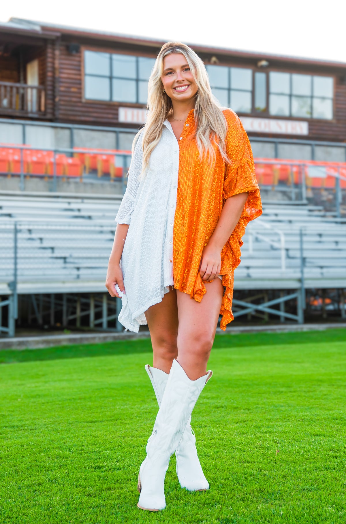 True Fan Orange and White Sequin Oversize Top