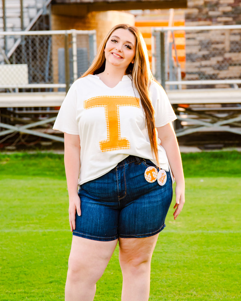 Patchwork Orange and White Tee