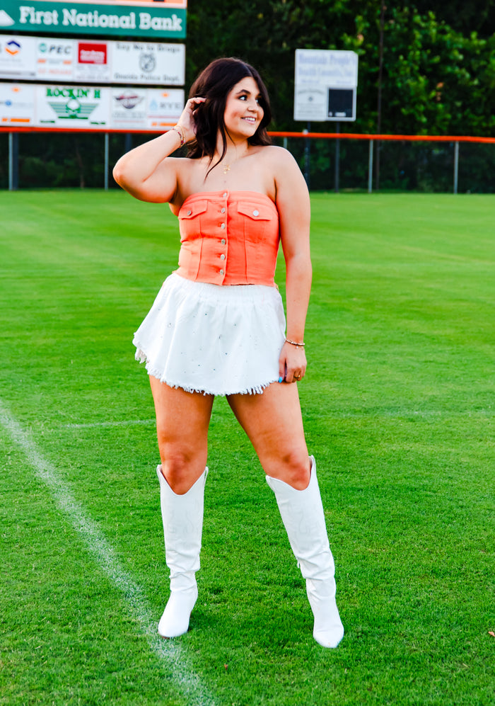 Game Day White Rhinestone Skort