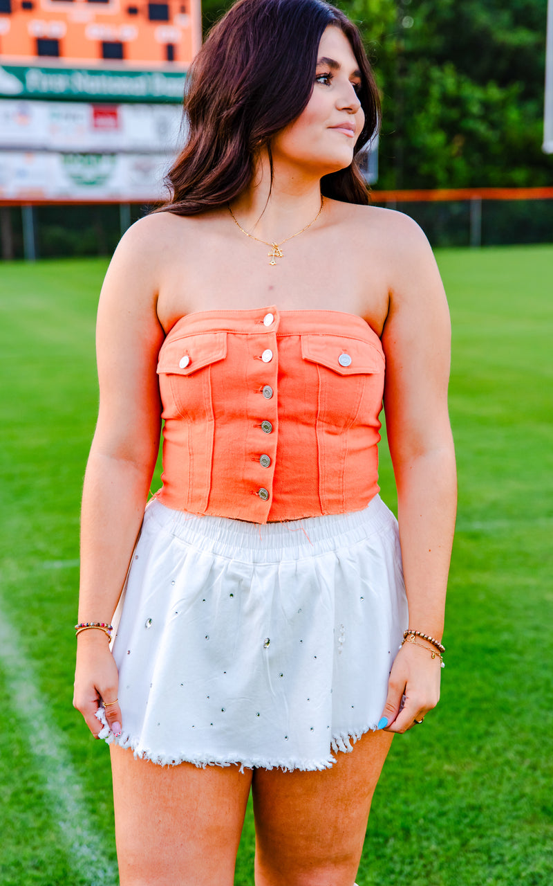 Game Day White Rhinestone Skort