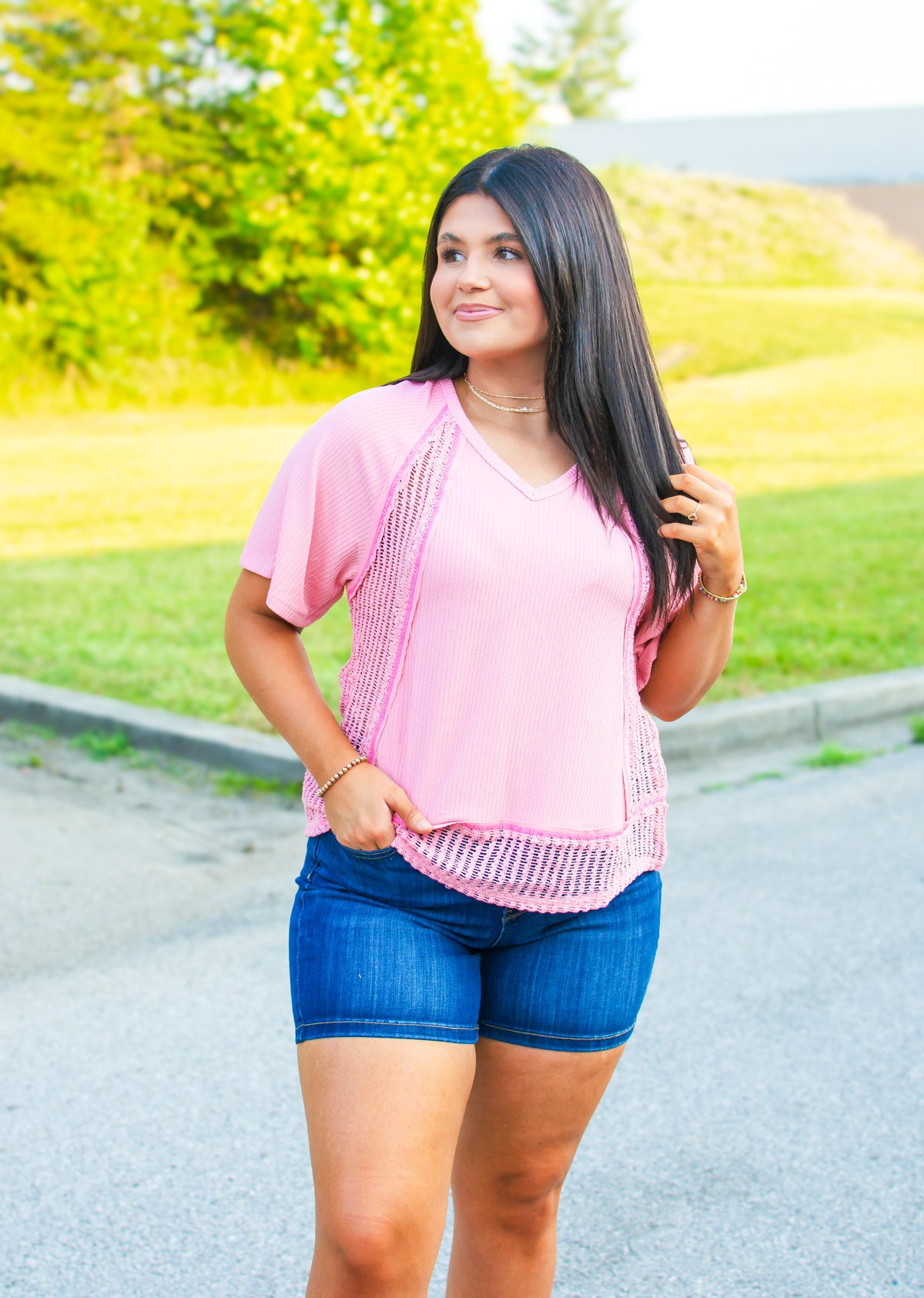 Out and About Lace Pink Top