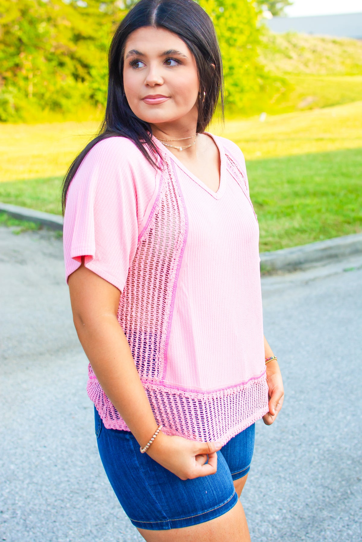 Out and About Lace Pink Top