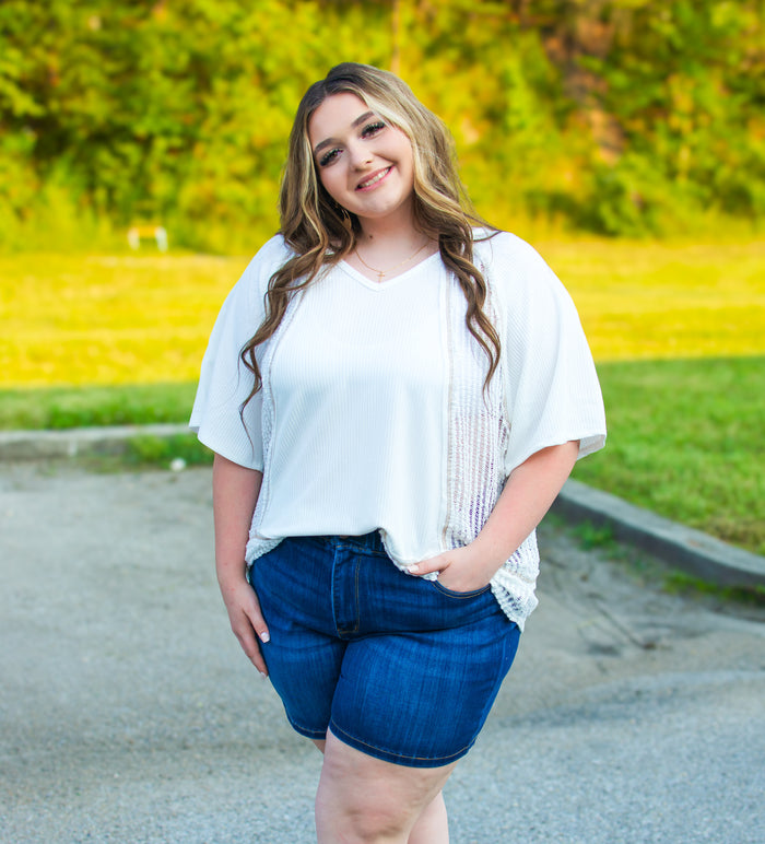 Out and About White Lace Top - CURVY