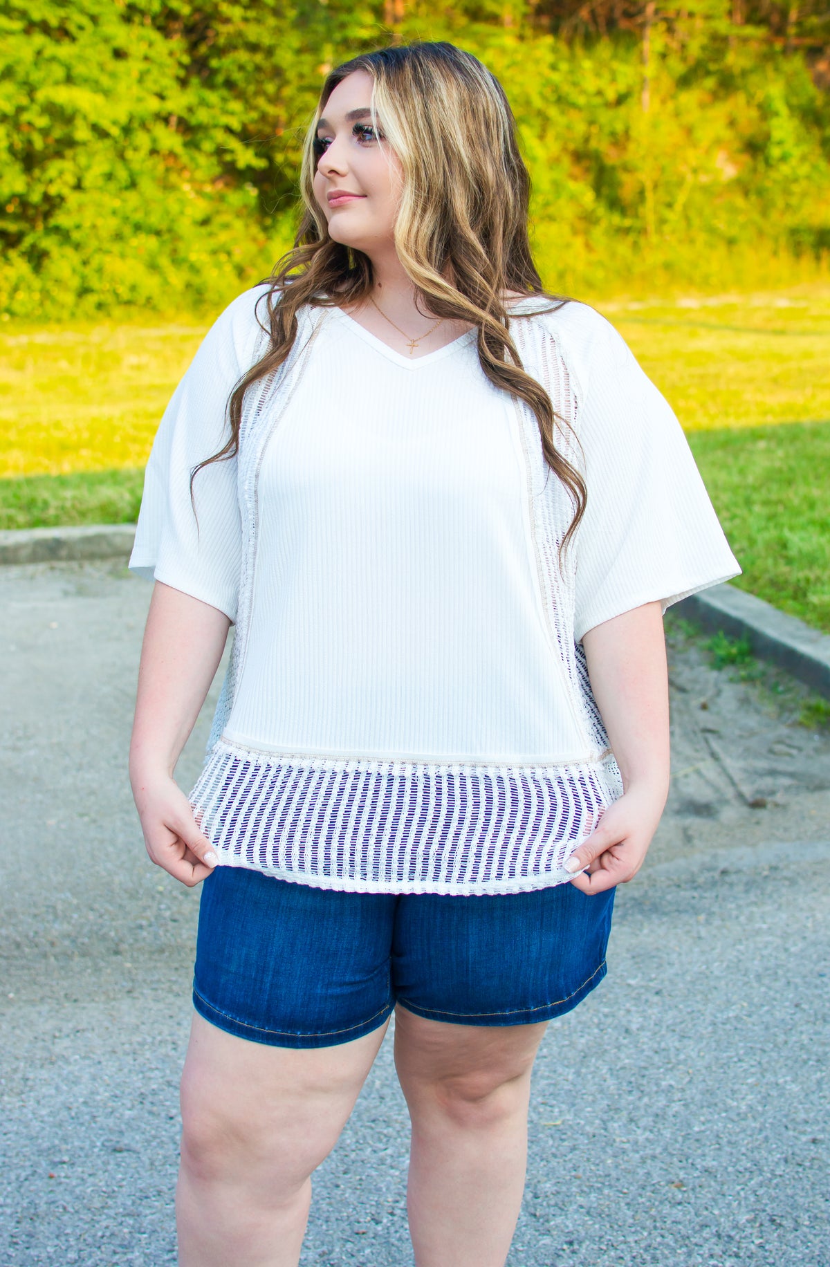 Out and About White Lace Top - CURVY