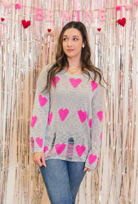 Heart Eyes for You Distressed Sweater