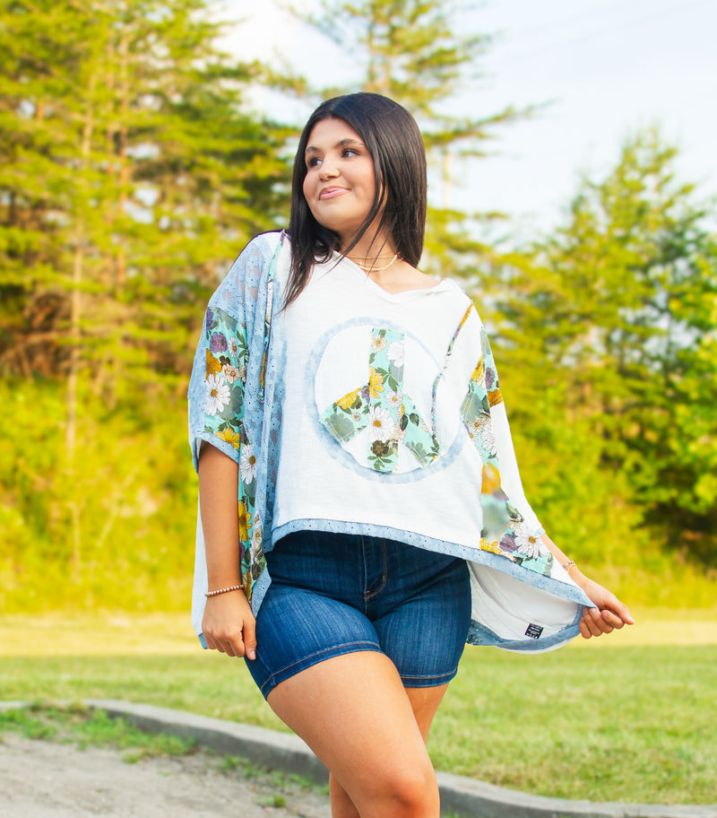 Peace, Love, & Floral Hooded Top - POL