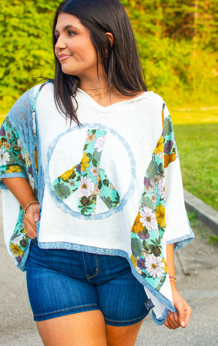 Peace, Love, & Floral Hooded Top - POL