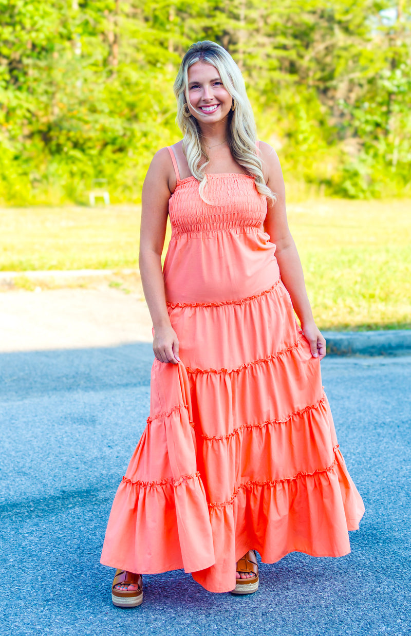 Sunset Vibes Coral Maxi Dress - Small thru 3X