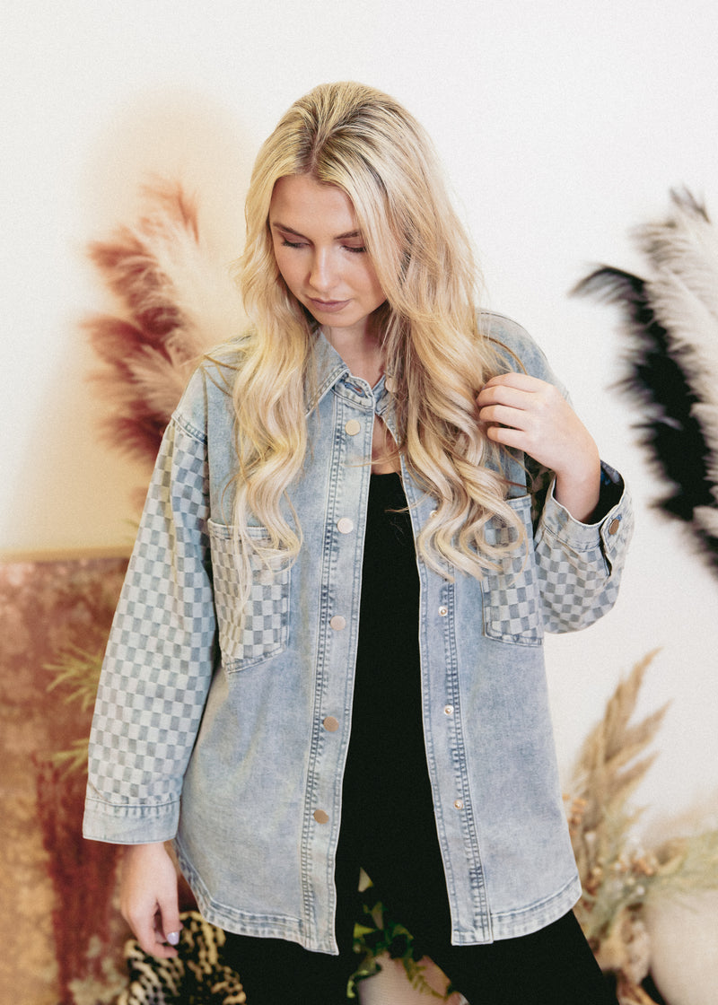 In the Zone Checkered Denim Shirt Jacket