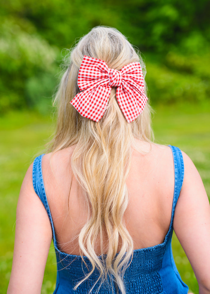 Red Gingham Bow Hair Clip