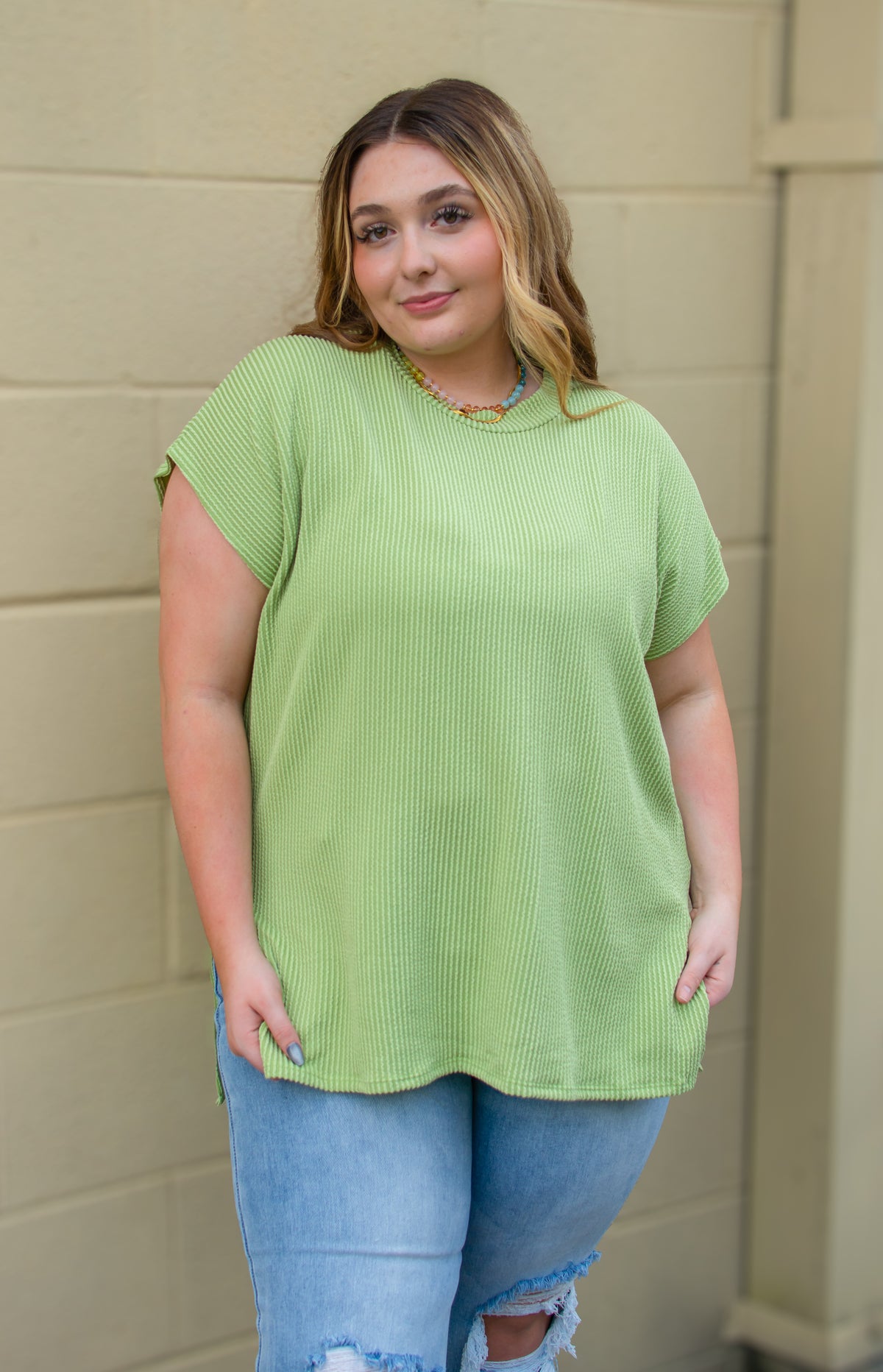 New Favorite Green Ribbed Tunic Top