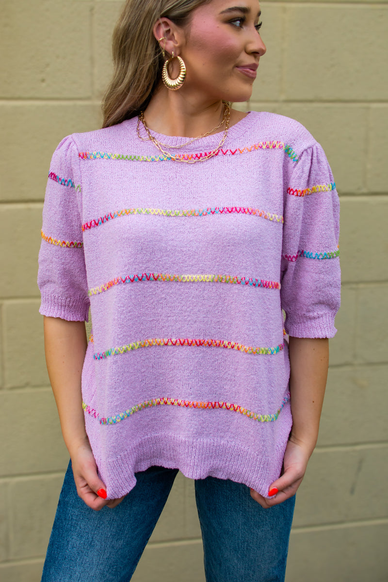 Life in Color Multi Stitch Sweater Top