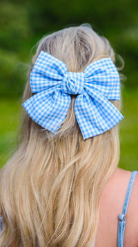 Blue Gingham Bow Hair Clip