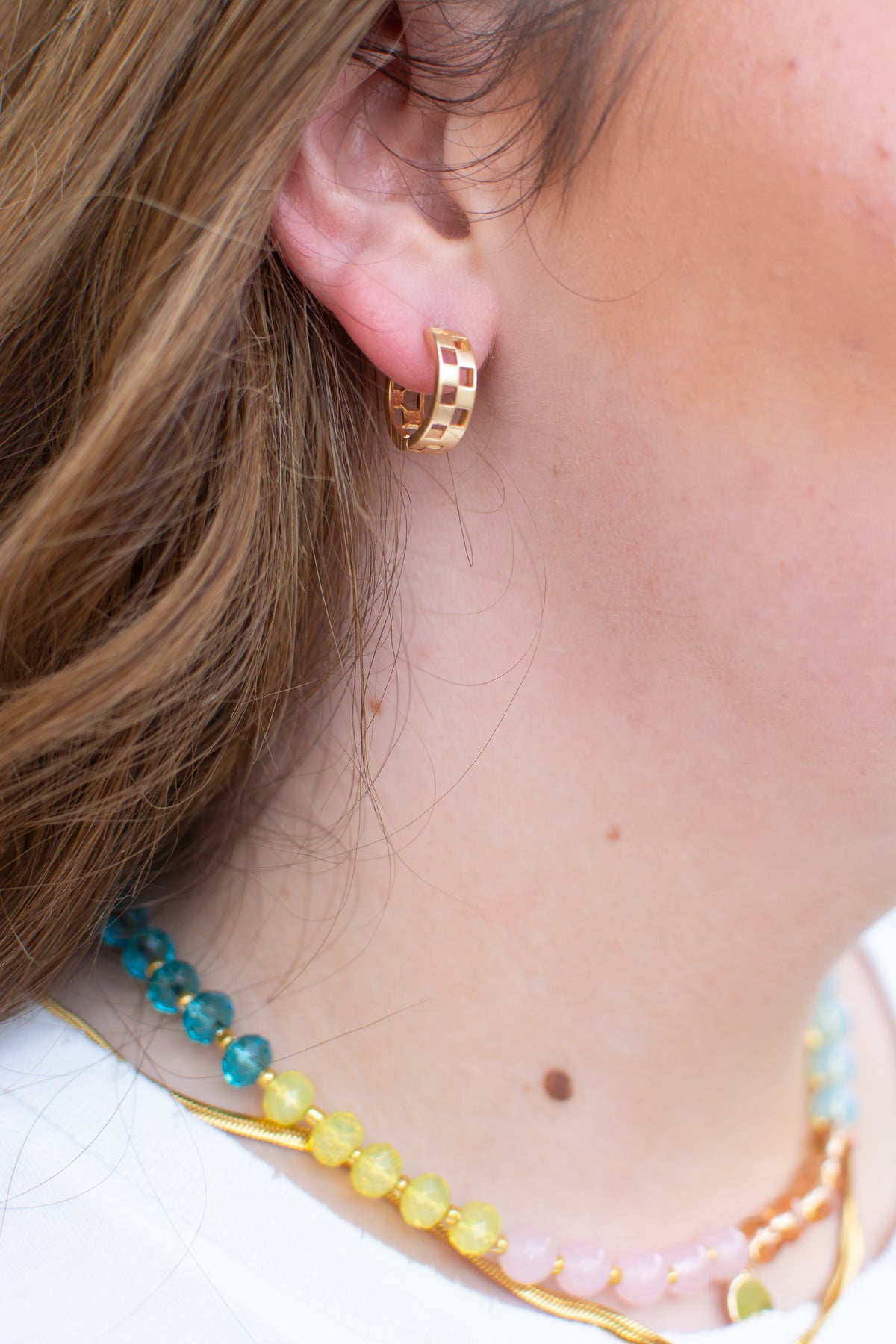 Checkered Cut Gold Hoop Earring