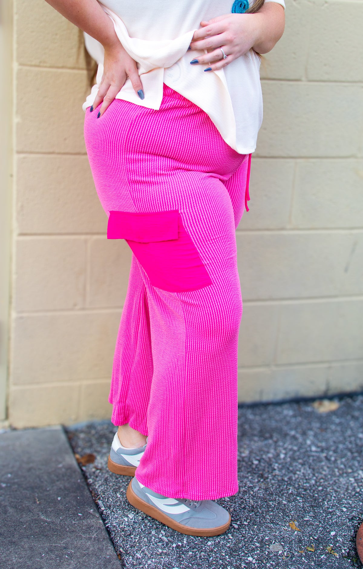 Posh Pink Ribbed Cargo Pant