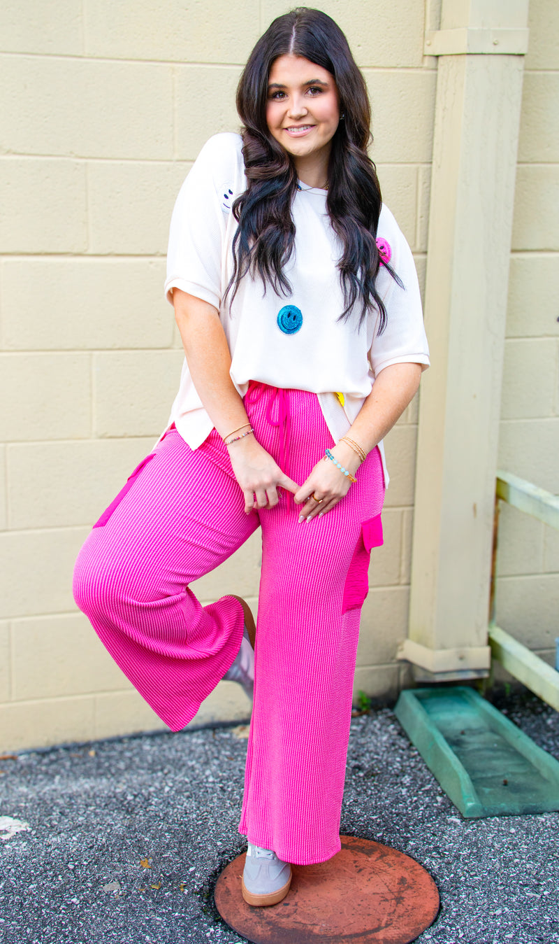 Posh Pink Ribbed Cargo Pant