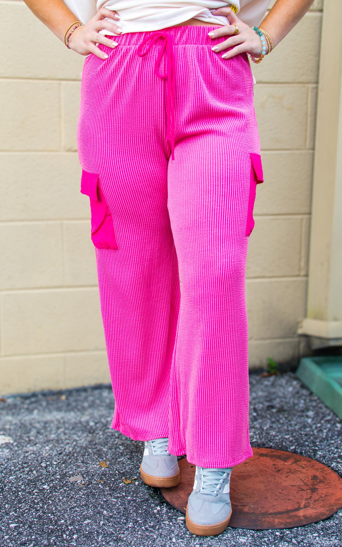 Posh Pink Ribbed Cargo Pant