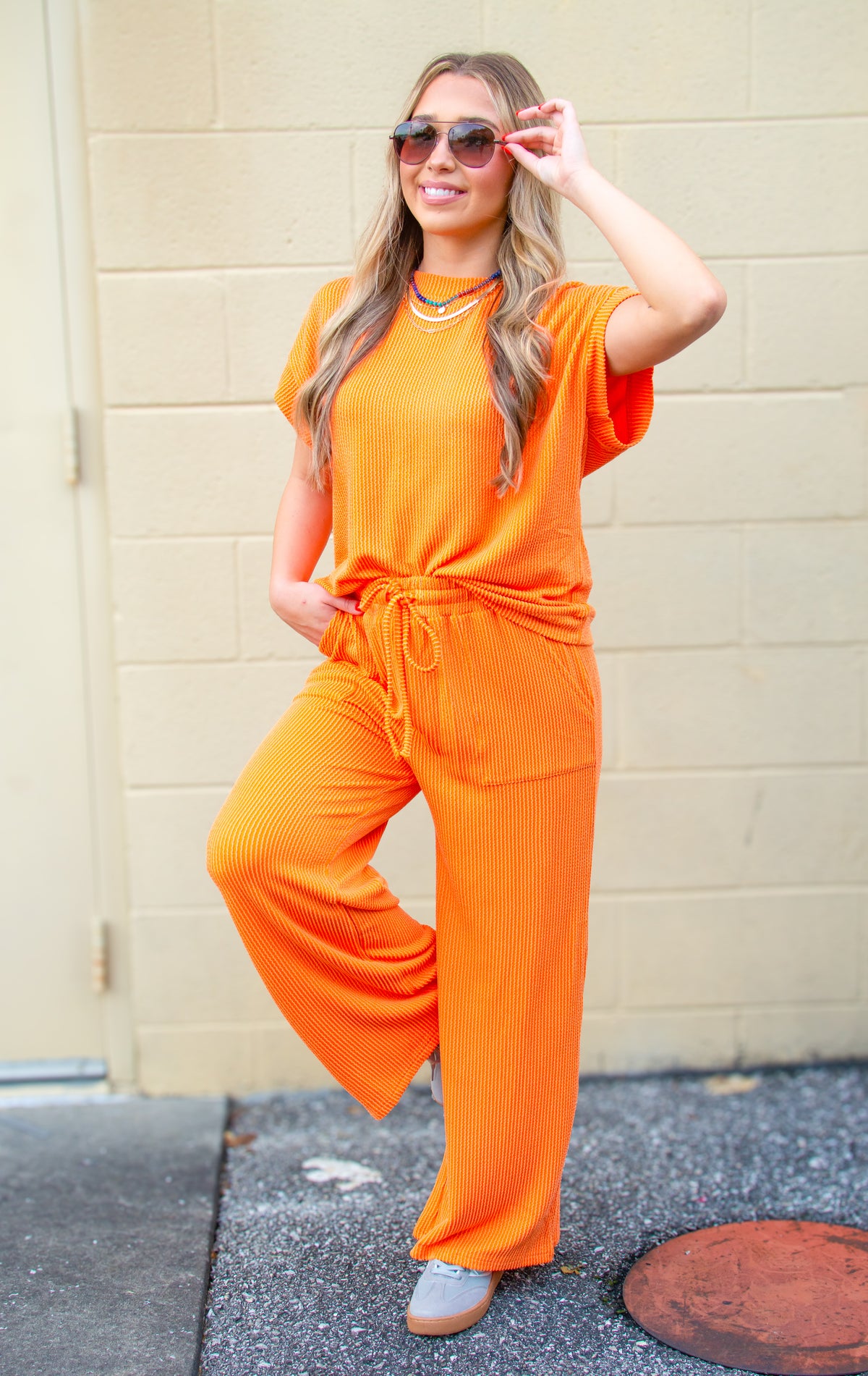 Bright Side Orange Ribbed Set