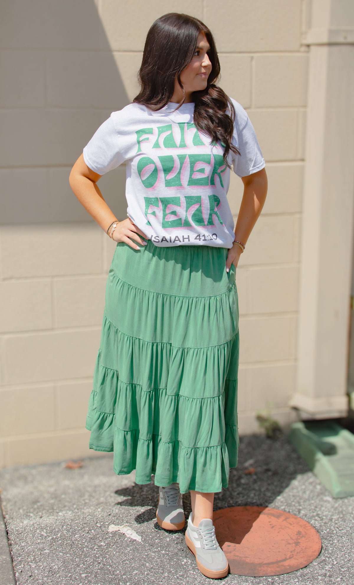 Green Mineral Wash Midi Skirt