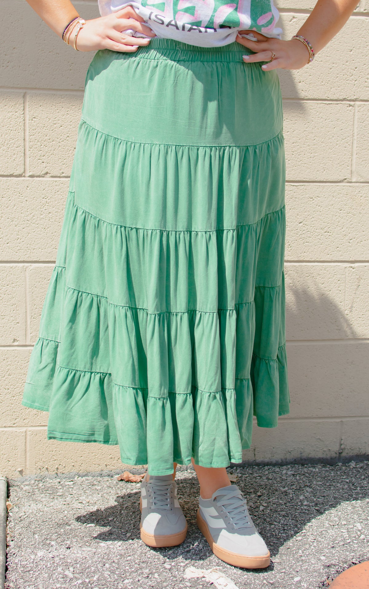 Green Mineral Wash Midi Skirt