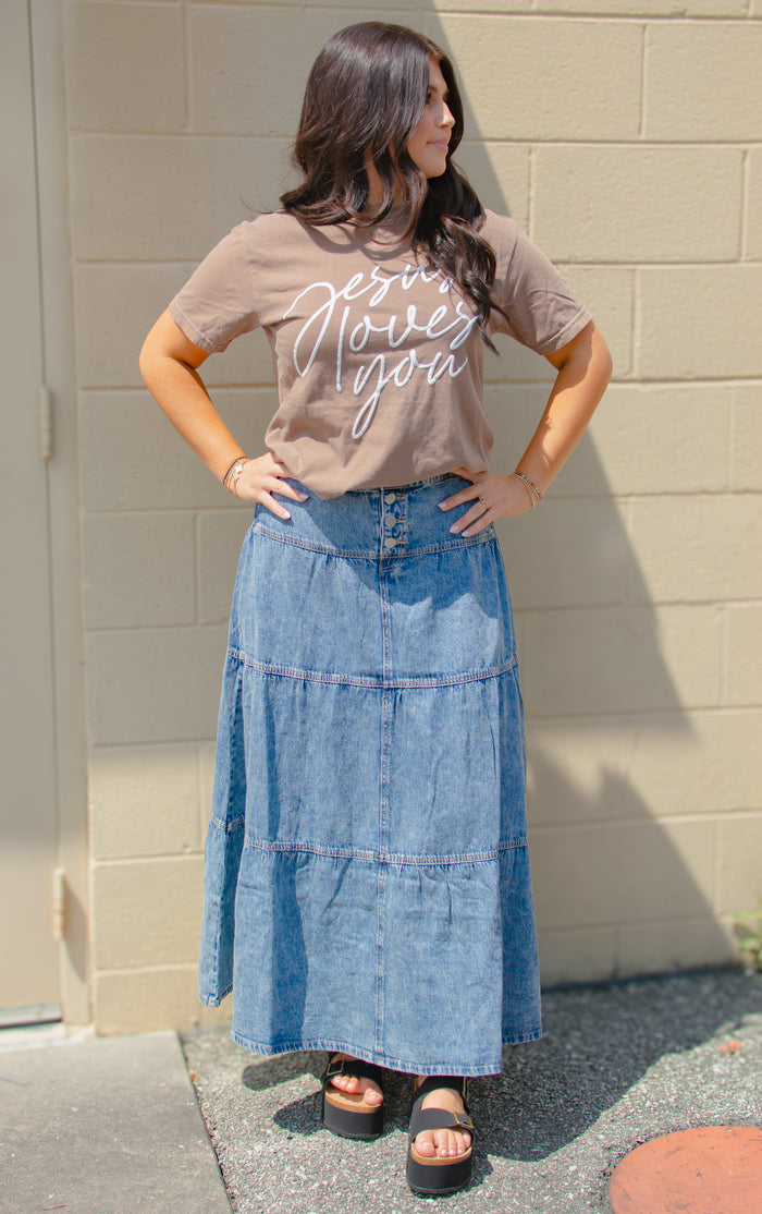 Lori Denim Tiered Maxi Skirt - RISEN