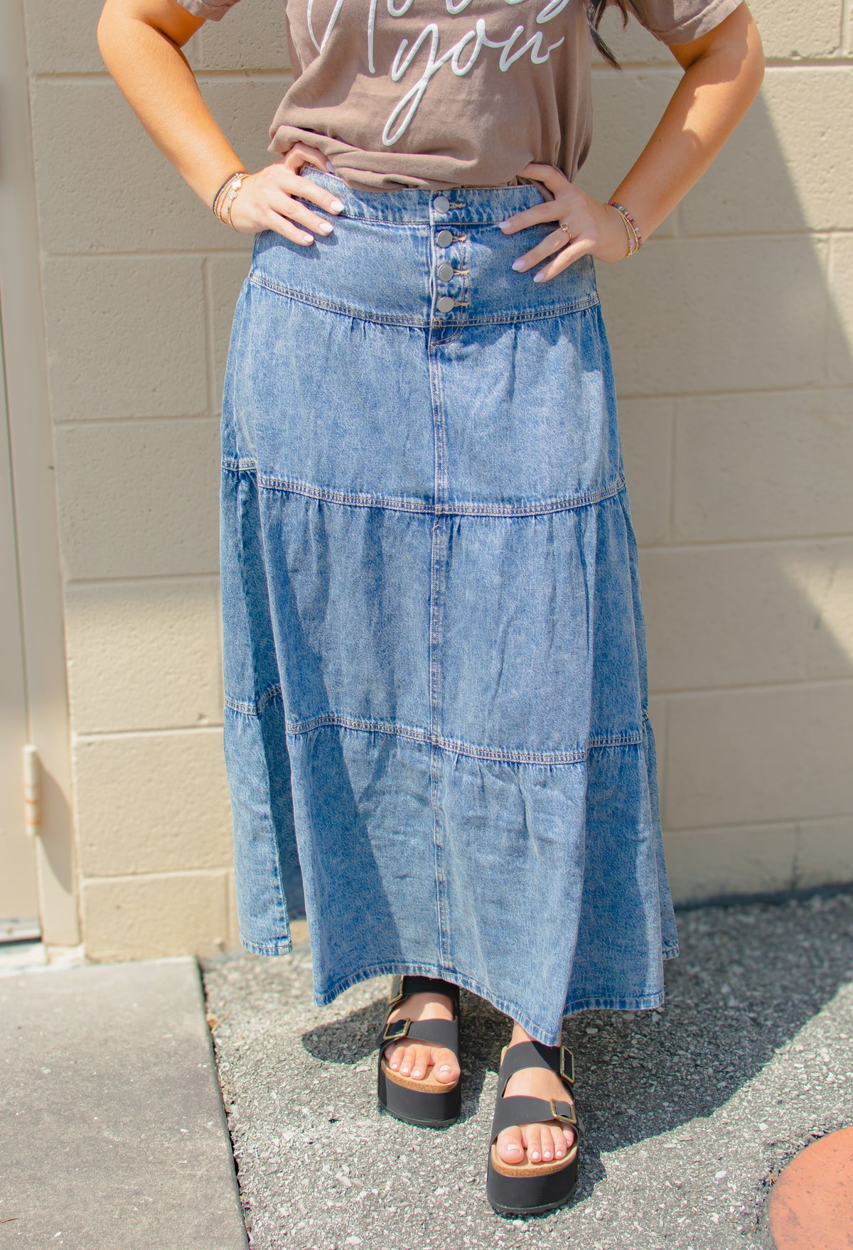 Lori Denim Tiered Maxi Skirt - RISEN