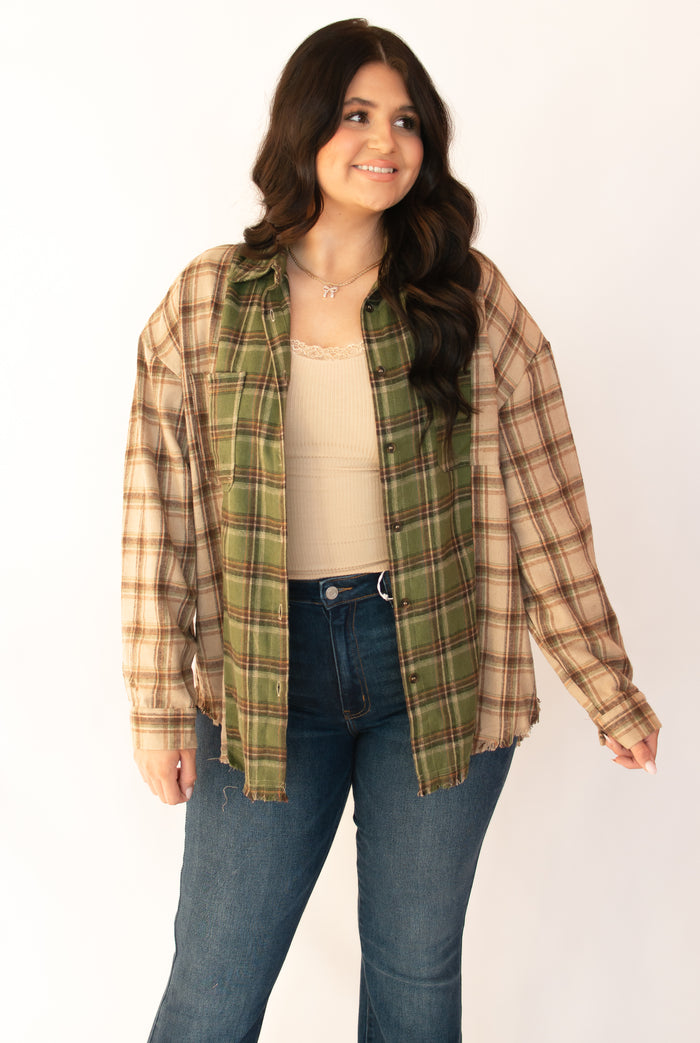 Vermont Scenes Olive Plaid Top