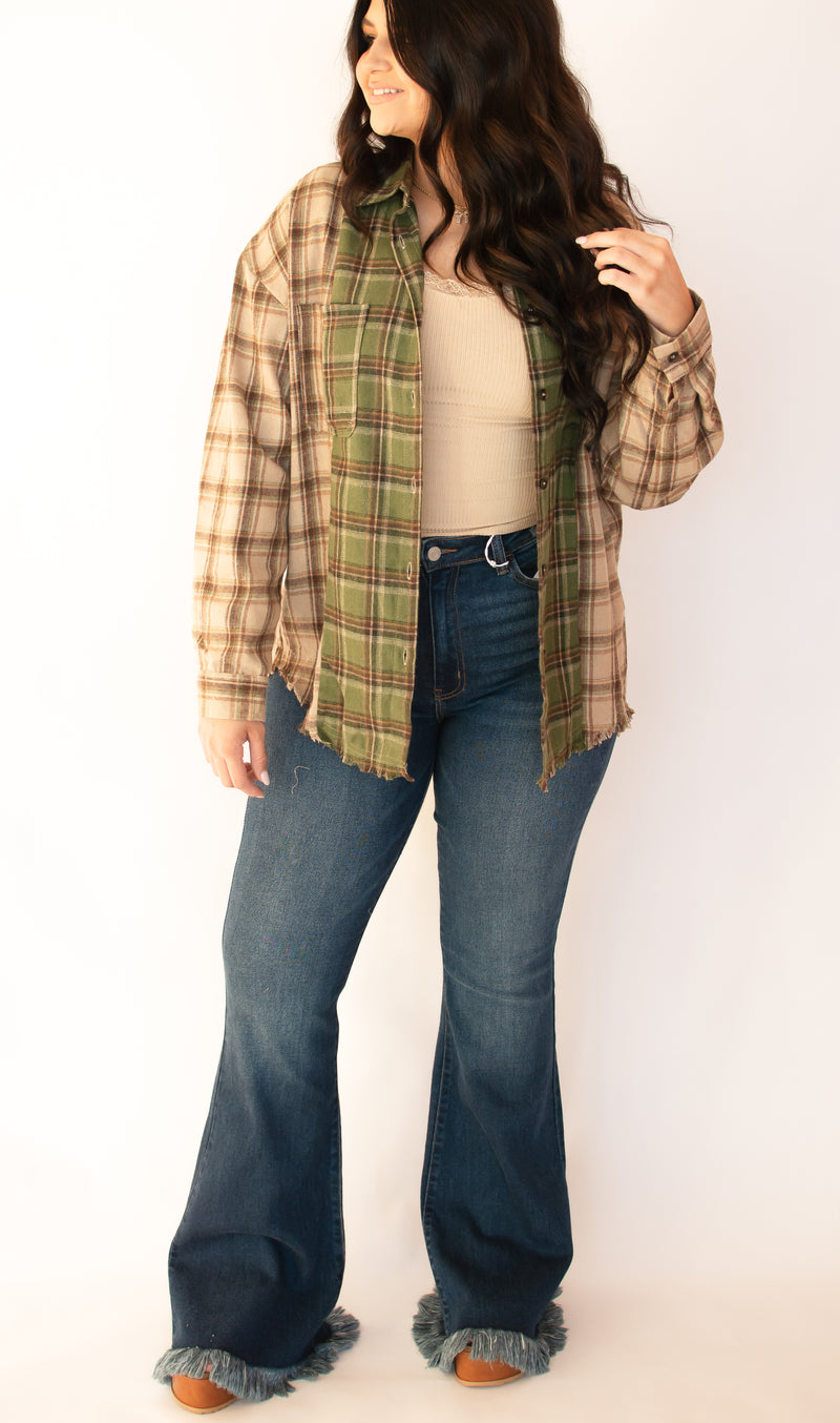 Vermont Scenes Olive Plaid Top