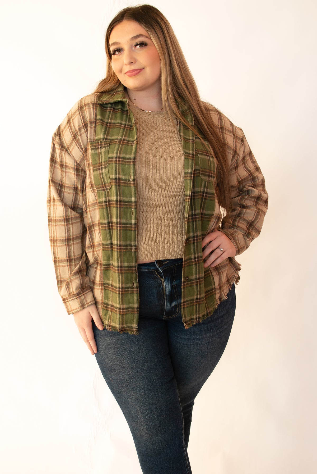 Vermont Scenes Olive Plaid Top