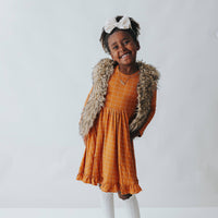 Pumpkin Grid Bamboo Ruffle Dress